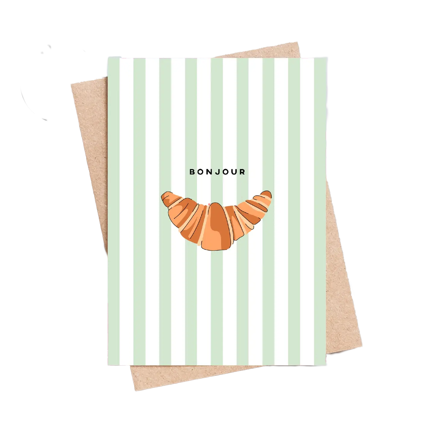 Bonjour Hello Croissant Stripe Greeting Card