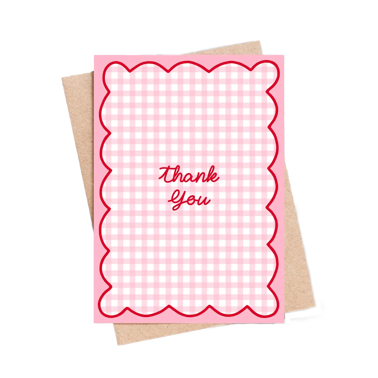 Pink Gingham Scalloped Thank You Card