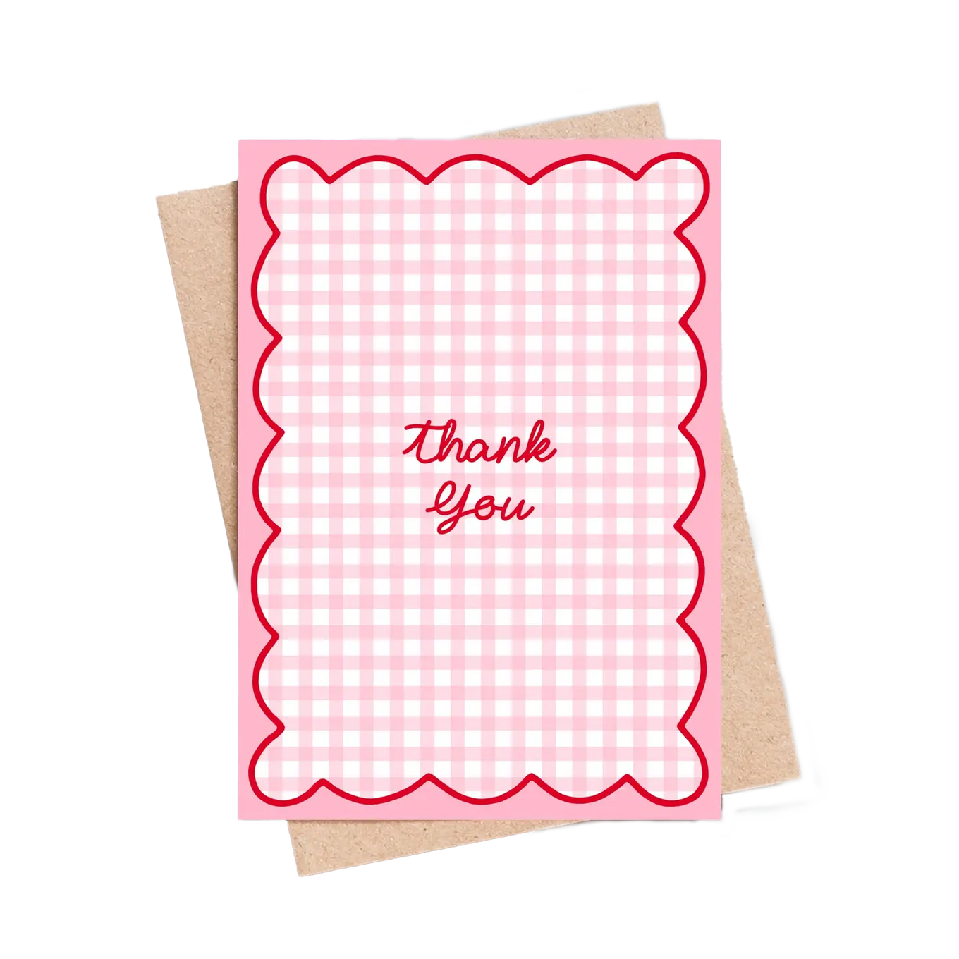 Pink gingham card with 'Thank You' text on a white background