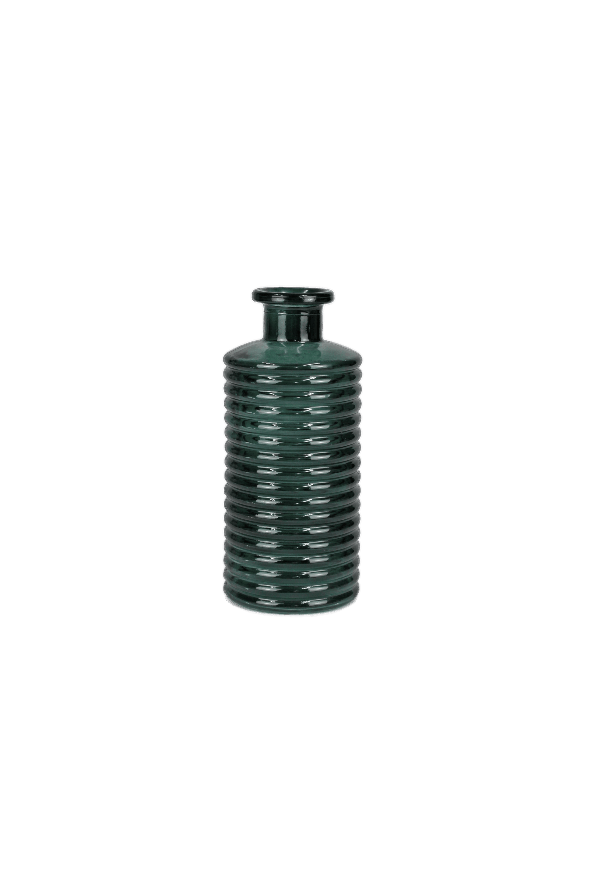 Green ribbed bottle on a white background