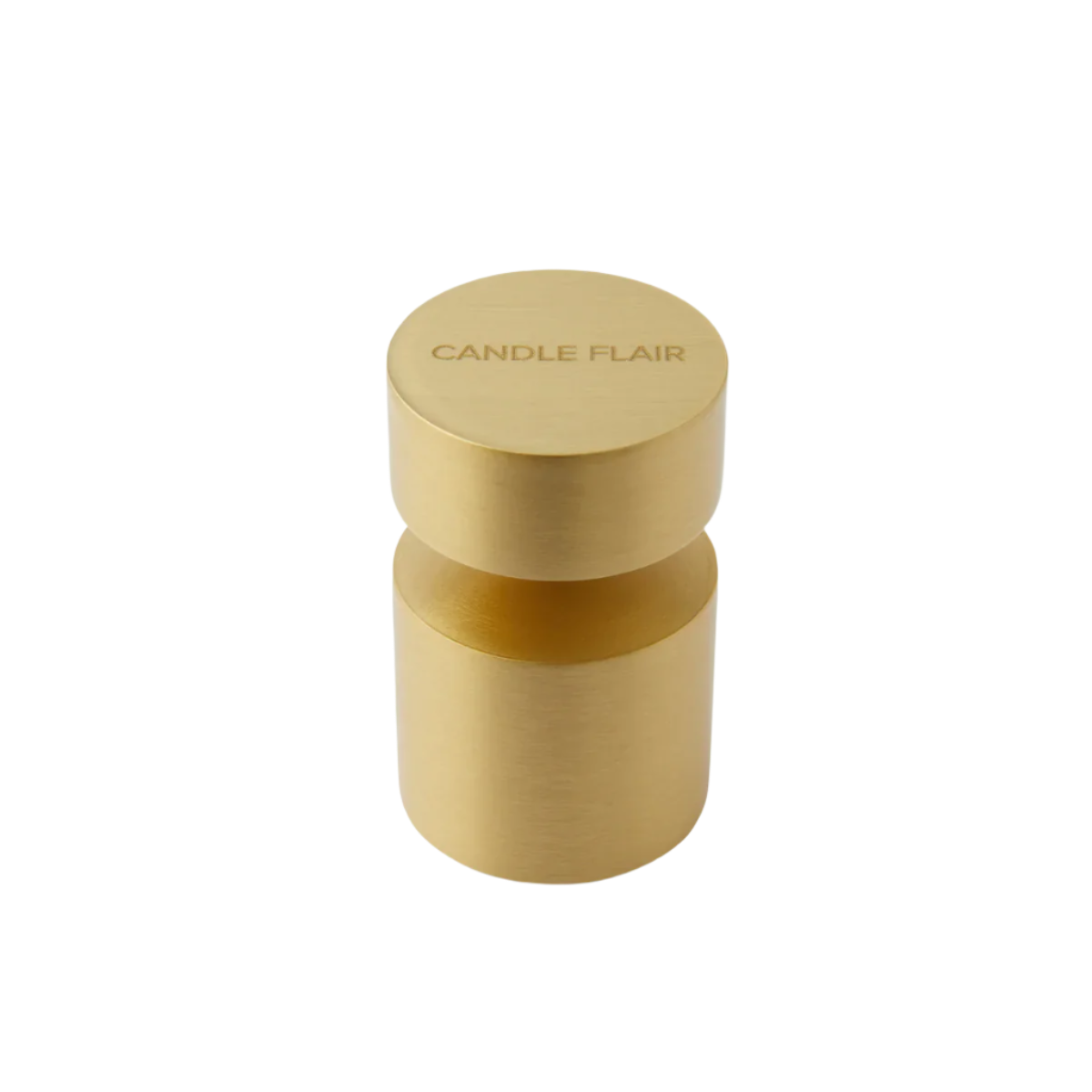 Gold candle container with 'Candle Flair' branding on a white background