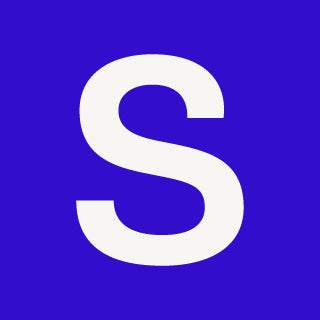 White letter 'S' on a blue background