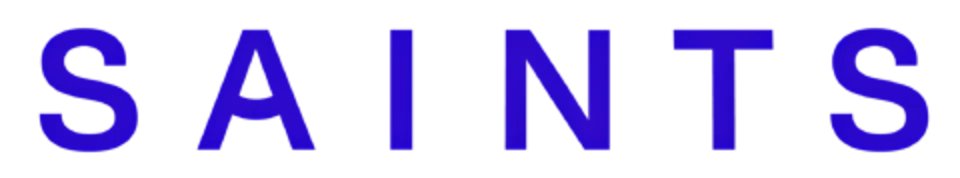 Blue 'SAINTS' text on a white background